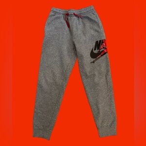Nike Air Jordan Boys (Kids) Gray Sweatpants with Black and Red Logo